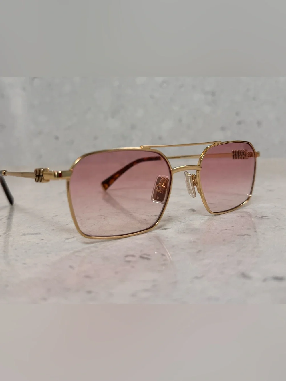 Miu Miu Gold Frame Sunglasses with Pink Gradient Lenses